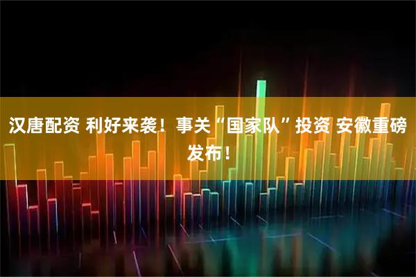 汉唐配资 利好来袭！事关“国家队”投资 安徽重磅发布！